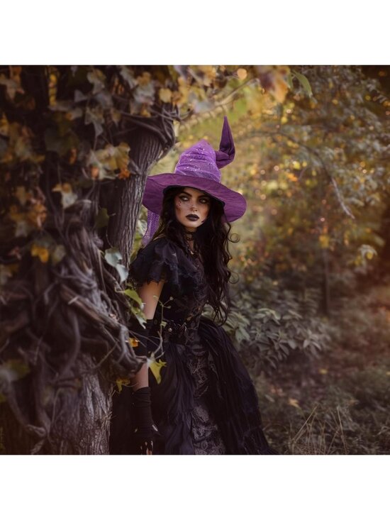 Wizard Mesh Purple Mesh Hat for Adult Halloween Costume Witch Cosplay Accessory
